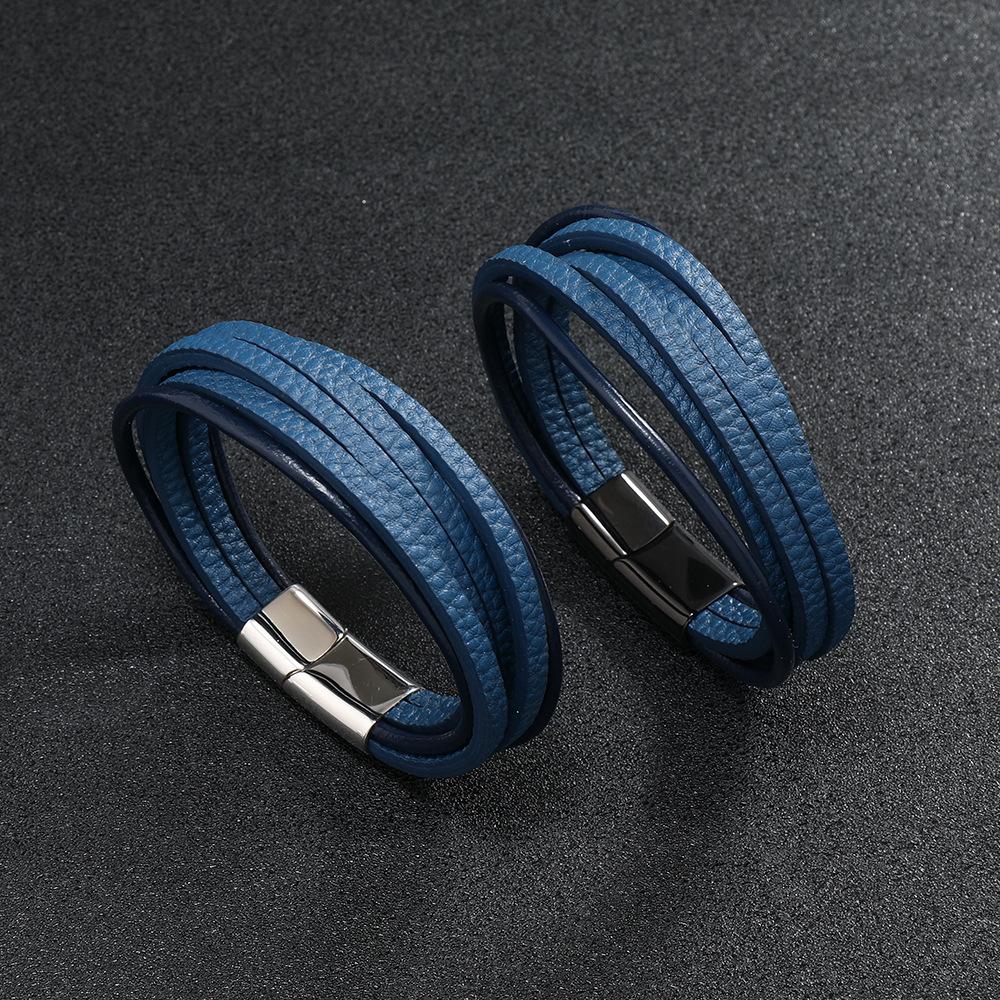 Bracelet Men'S Stainless Steel Buckle Multi-Layer Braided Leather Bracelet Retro Titanium Steel Bracelet Jewelry