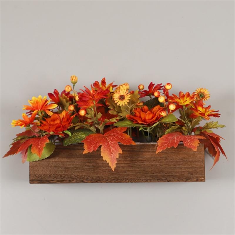 Durable Plastic Foam Autumns Floral Arrangement With Maple Leaf Sunflowers Design For Thanksgiving Party Decorations