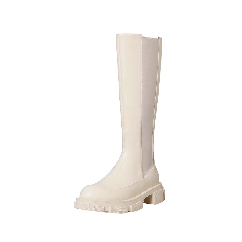 2024 Genuine Leather Boots Women Knee High Boots Design Platform Riding Boots Thick Heel Ladies Boots Autumn Winter White Boots