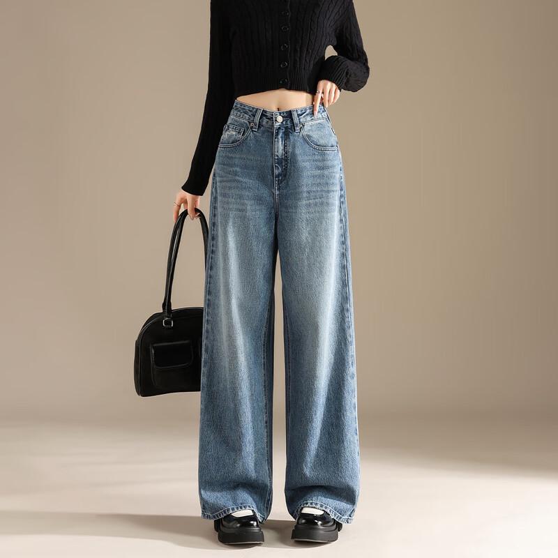 

RAIN.CUN Женские джинсы с высокой посадкой, вышивкой, свободного прямого кроя 28