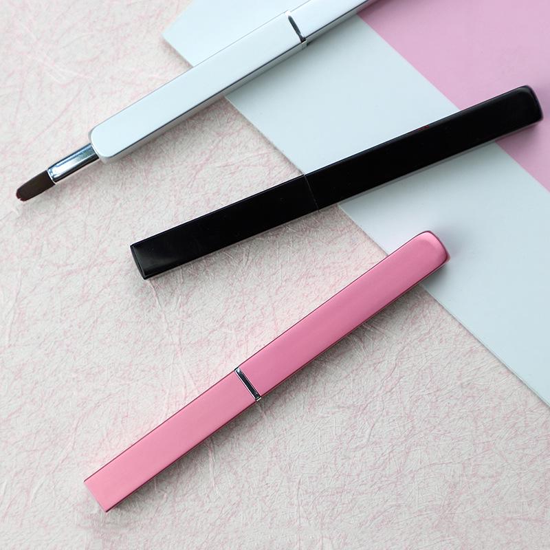 Dual-Head Retractable Lip Brush with Cap - Compact Square Aluminum Design for Lipstick Application