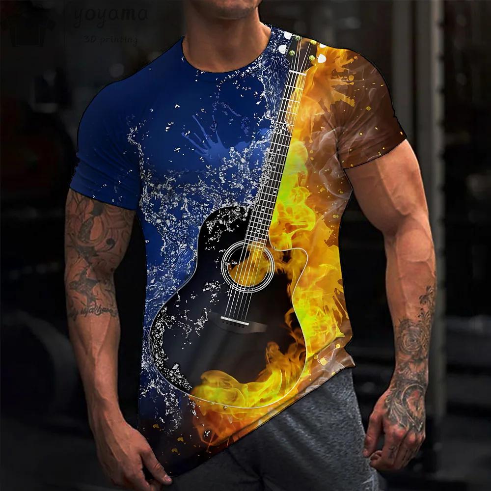 Rock Guitar Print Clothes Men Vintage Clothes Men's Summer Clothes Oversized T Shirt Men Short Sleeve Tee Guitar Graphic Tee Men