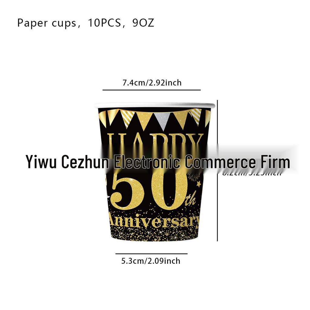 50th Birthday Party Disposable Tableware Set: Plates, Cups, Napkins, Tablecloth, Cutlery Supplies.