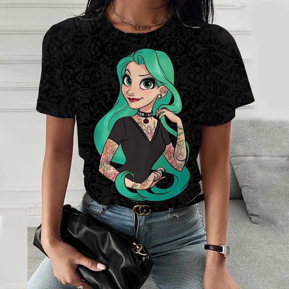 Kreslené dámské tričko s potiskem Disney princezen Letní tričko s krátkým rukávem Harajuku ležérní kulatý výstřih streetwearové oblečení