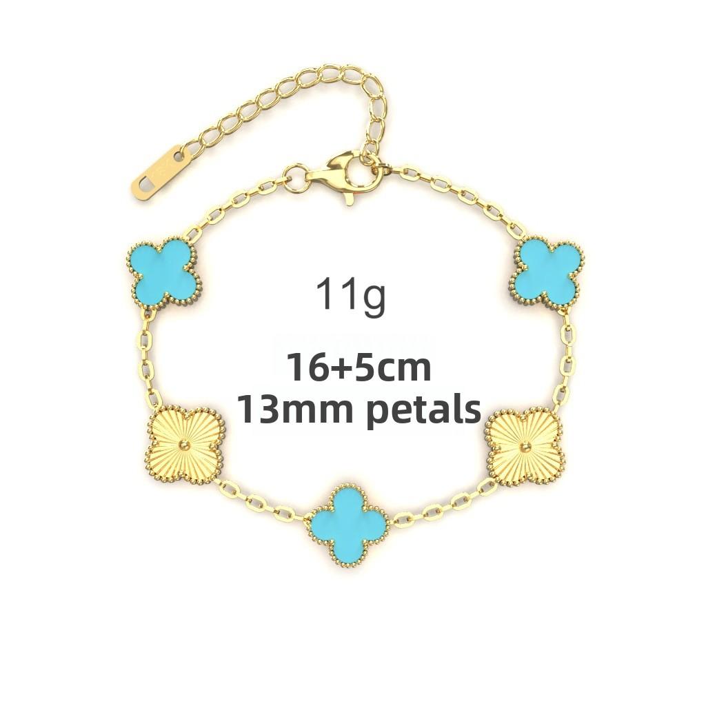 13mm Laser Split Blume Vierblättriges Kleeblatt Titanstahl Doppelseitiges Armband 18K Vakuumbeschichtung Verliert Keine Farbe Damenarmband