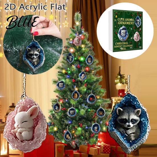 Holiday Decoration Set Forest Animals Calendar 2025 Animal Advent Christmas Geode 2D Acrylic Festive Hanging