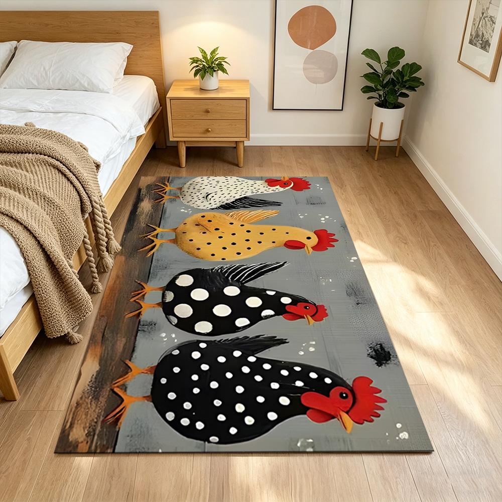 Colorful Chicken Art Pattern Non-Slip Home Carpet Design for Office Decor Living Room Bedroom Gift