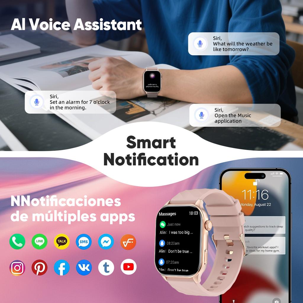 For Android iOS Smart Watch 2.01" Full Touch Screen Bluetooth Call Heart Rate Waterproof Sports Bracelet Smartwatch Women