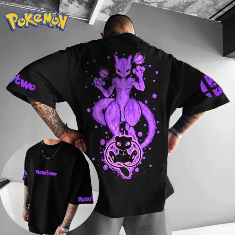 2025 Pokémon Anime Mewtwo Double-sided Printed T-shirt Short Sleeved Men's and Women's Summer New Harajuku Loose Casual Top