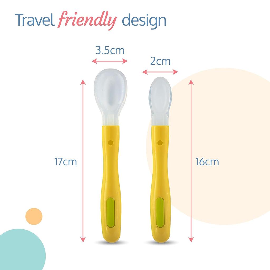 Luvlap Fun Club Baby Silicone Spoon Set Bpa Free 2 Pcs Green And Yellow 23.4 Cm Infant Weaning Toddler Feeding Spoons