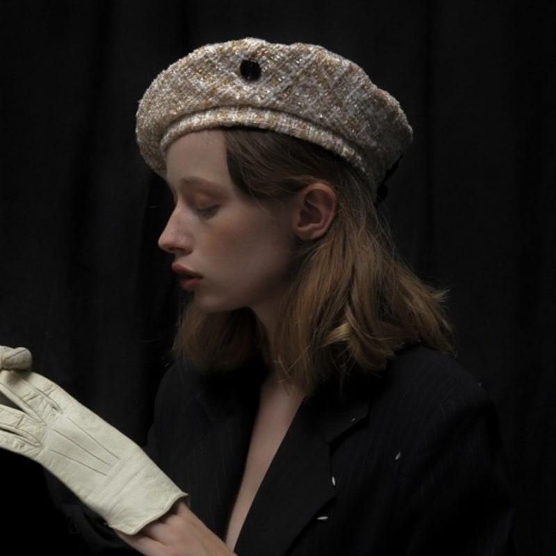 poesiedame tweed beret_beige