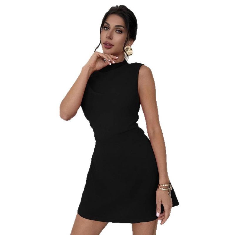 Vestido Mini Bodycon Rojo sin Mangas de Cuello Alto para Mujer con Diseño Fruncido Ajustado Elegante para Fiesta de Noche