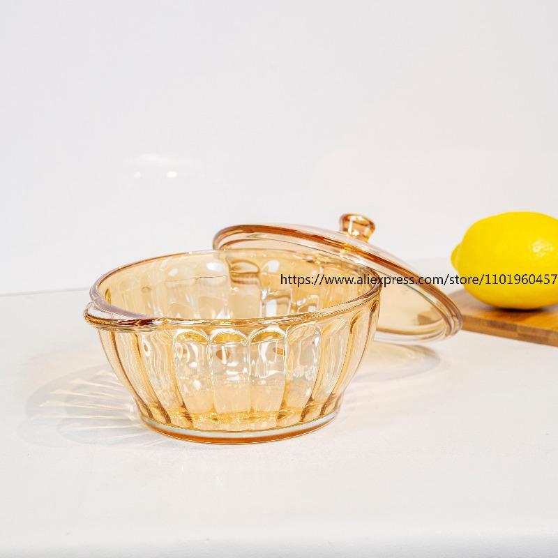 Amber-Colored Crystal Pumpkin Soup Pot Heat Resistant Decorative Home Bowl for Soup Cooking