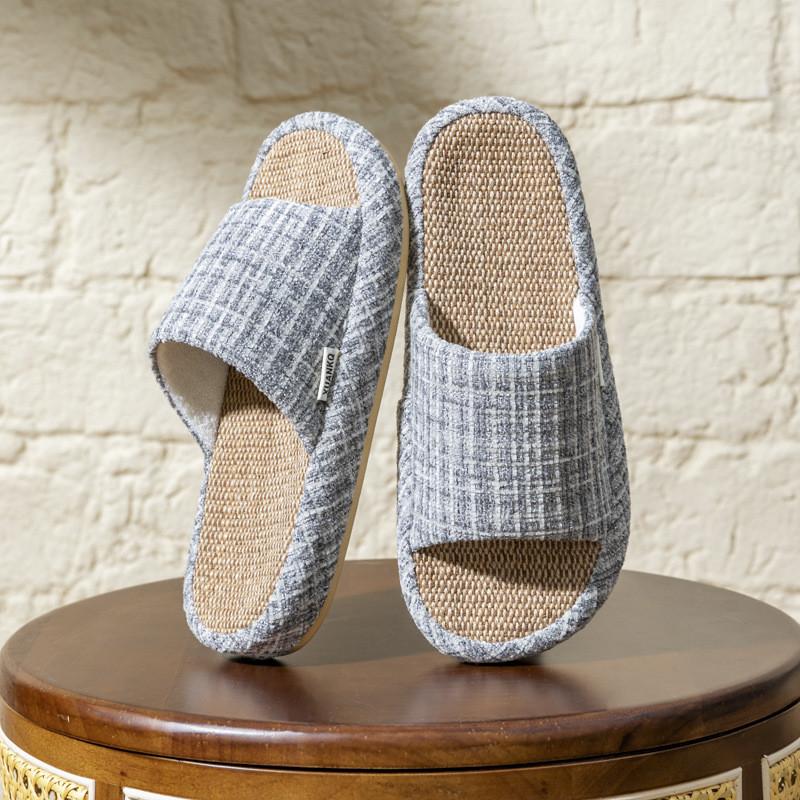 Indoor Linen Slipon Slippers With Nonslip Tpr Sole For Couples Home Use