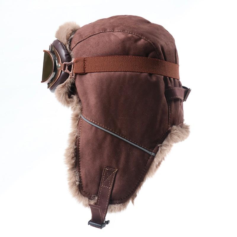 Unisex Winter Warm Fleece Lined Aviator Hat With Goggles Cover Ear Protection Outdoor Windproof Retro Cap