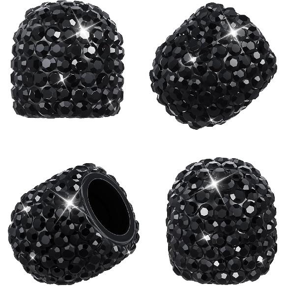 Bling Diamond Valve Stem Caps, 4 Pack Black Sparkly Handmade Crystal Rhinestone Car Tire Valve Caps, Universal Wheel Tire Valve Stem Protective