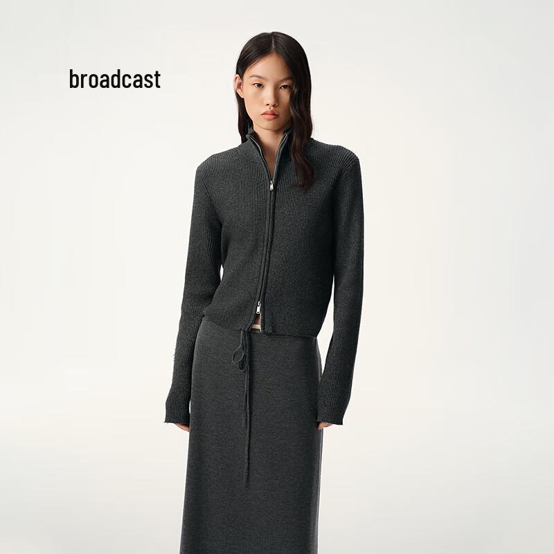 

Broadcast Zippered Stand-Collar Wool Blend Cardigan XS