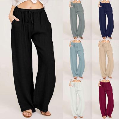 Fashion Women's  Solid Color Stitching Breathable Casual Loose Street Pocket Straight Leg Pants