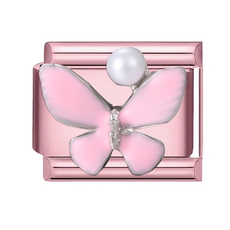 Fashion Zircon Pink Butterfly Star Bow Flower Rabbit Italian Charm Links Fit 9MM Stainless Steel Bracelet Women DIY Making Gift