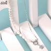 EFFIE QUEEN 925 Solid Sterling Silver 14k Gold Pearl Choker Necklace Plus Star Zirconia Trendy Jewelry for Women Banquet GPN92