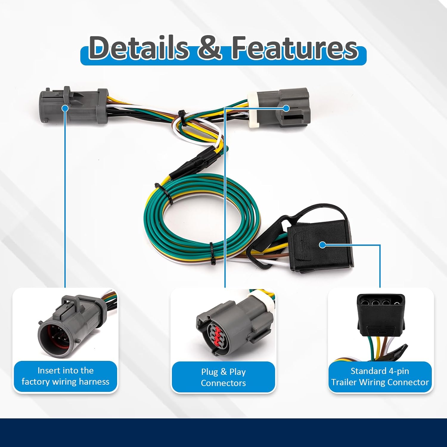 

Wsays 4-Pin Trailer Wiring Harness Plug & Play Compatible with Ford F150/250 87-97 Fit F250 HD 1997 Fit F350 87-97, Notes: Fits Standard 2-Wire