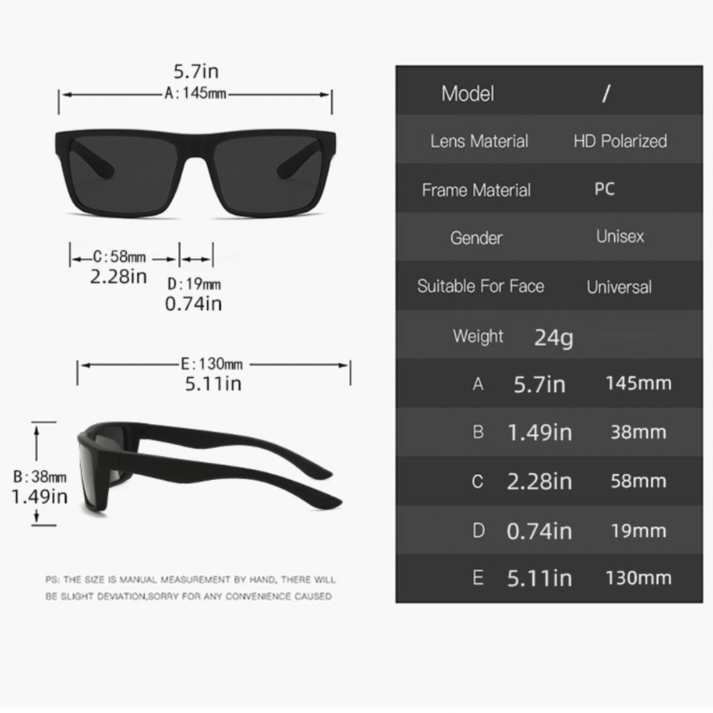 Polarized Sunglasses Black Square Frame Uv Protection Sun Glasses For Driving Fishing Outdoor Eyewear Sports Sunshade Glasses