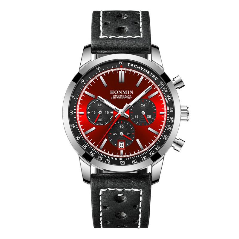 Multifunktions-Sportuhr Herren Luxus Chronograph Kalenderuhr Mann Leder Wasserdicht Leuchtende Armbanduhren