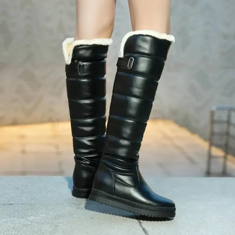 Winter Warm Plush Knee High Boots Women Comfy Flat Heel Snow Boots Slip On Platform Woman Long Boots Shoes Black Pink White 2025