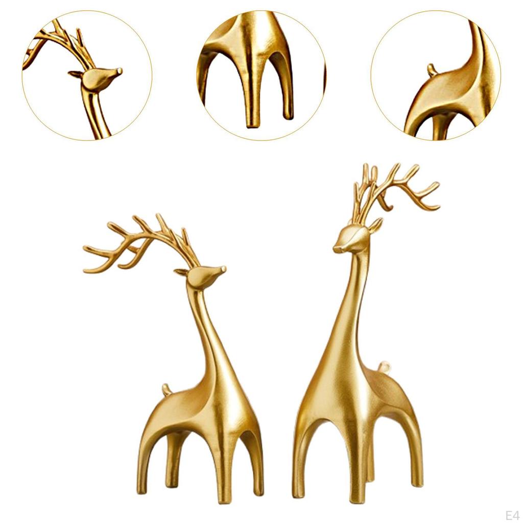 1 Pair Elk Deer Statues Figurines Desktop Ornament for Bookshelf Cabinets Versatile Resin Sculpture