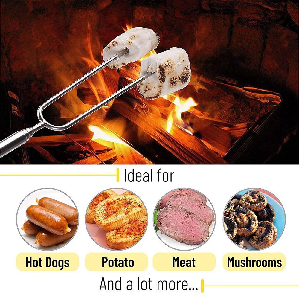 Handle Grilling Tool Camping Skewers Telescoping Barbecue Brazing Fork BBQ Forks Roasting Sticks