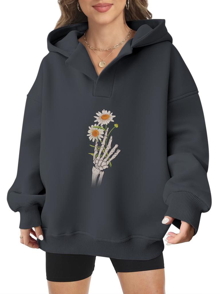 2025 new European and American Halloween women's hooded sweater front and rear pattern winter fleece loose casual