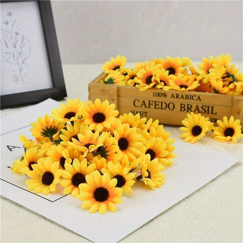 200 Pcs Yellow Artificial Flower Heads Mini Fake Sunflower Craft Floral Embellishments for Wreaths Wedding Home Decor