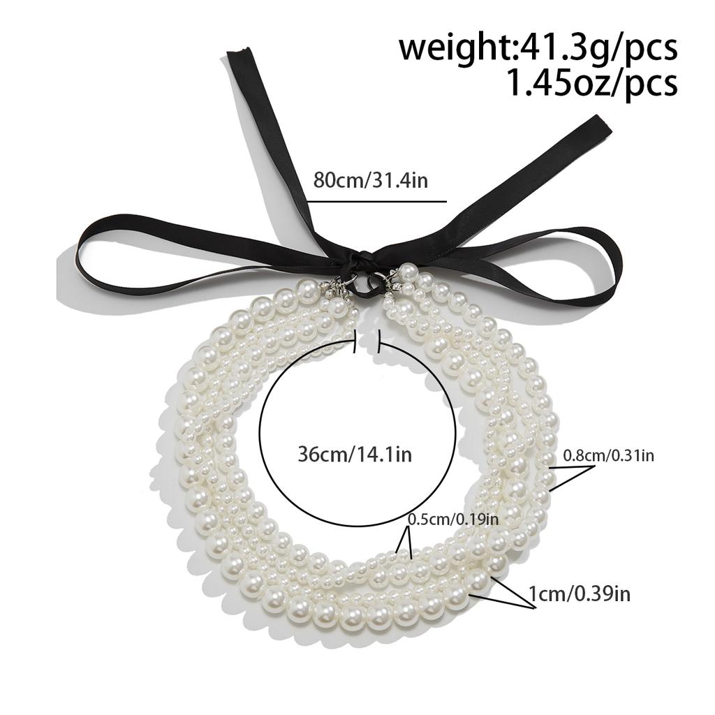 Multilayer Imitation Pearl Chain Necklace Women Ribbon Bow Choker Bridal Banquet Jewelry Accessories