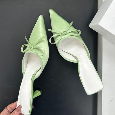 Nuova Pantofola da Donna Primavera 2025 Nodo a Farfalla Punta Acuta Slip-On Mules da Donna Sandalo a Tacco Basso Sottile Scarpe Zapatos Mujer