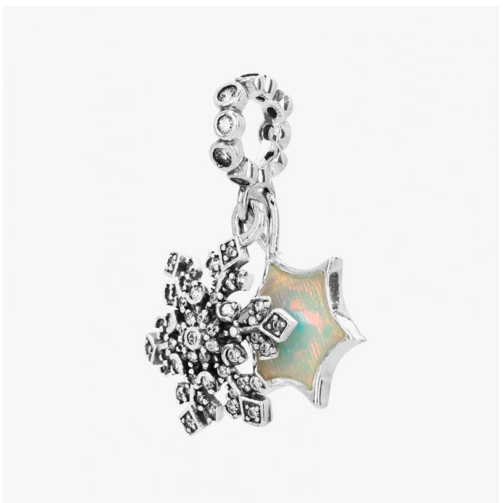 PAndora Opalescent Snowflake Double Pendant And Dangle Silver Charm 794142c01