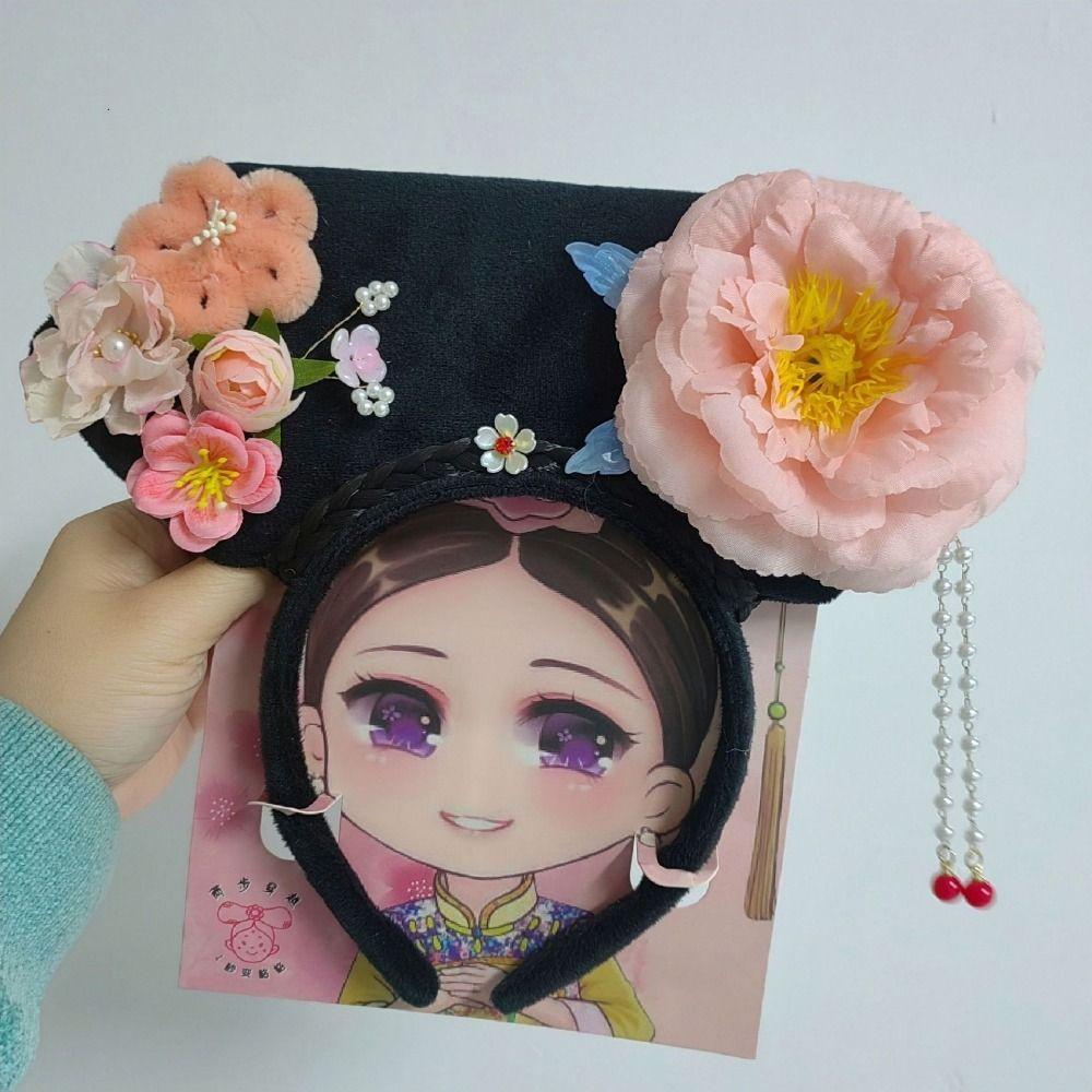 Non-slip Flower Headwear Traditional Cheongsam Headband Pearl Headband  for Women Girls
