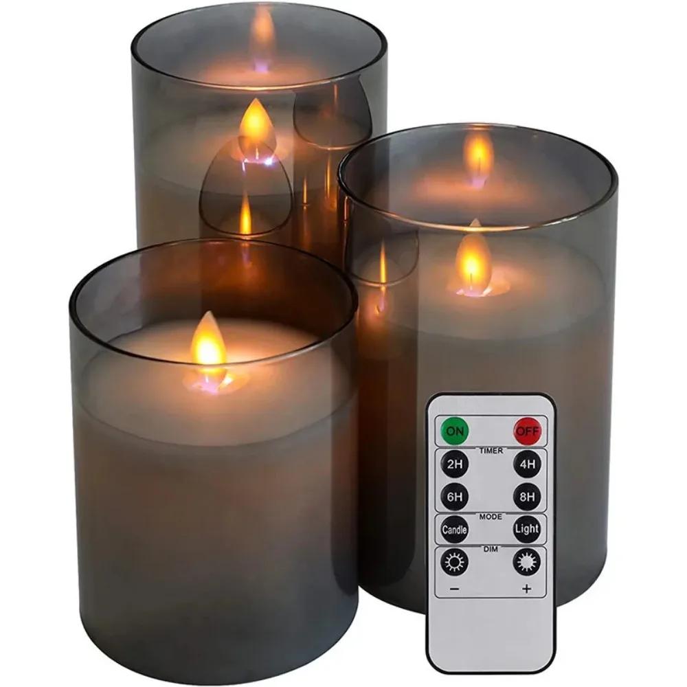 3pcs LED Lights Electronic Flameless Candles Tea Lights Fake Pillar Electronic Candles Lights for Wedding Party Christmas Decor