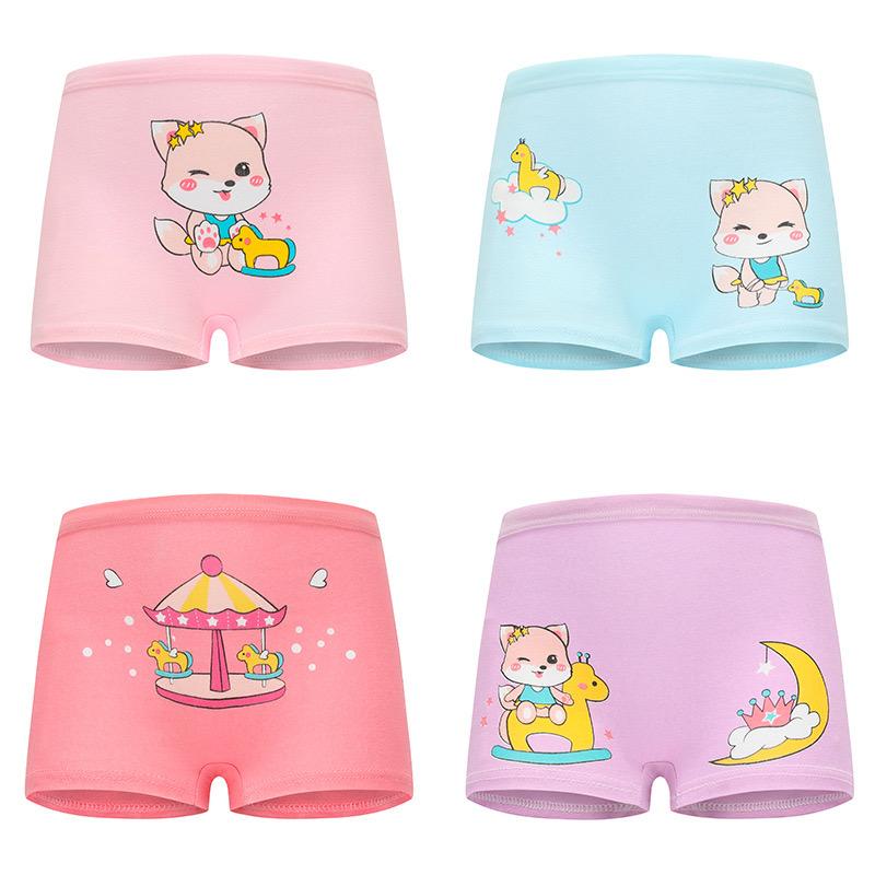 4Pc Kids Panties Girls' Briefs Female Child Underwear Lovely Cartoon Panties