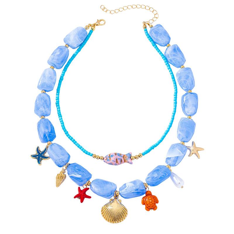 Ocean Vacation Beaded Necklace Starfish Shell Pendant Boho Beach Jewelry for Women