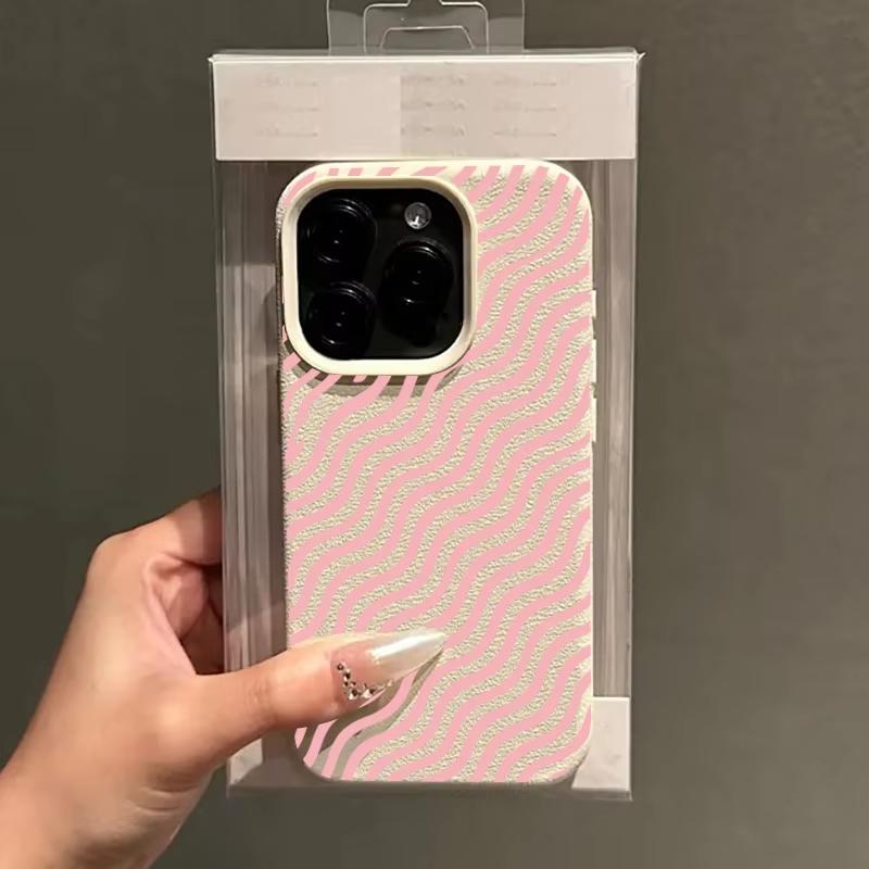 Pink Wavy Pattern Phone Case For iPhone 17 Pro Max 16 15 14 13 12 11 Pro 14 15 Plus 17 Air Shockproof Silicone Soft Cover