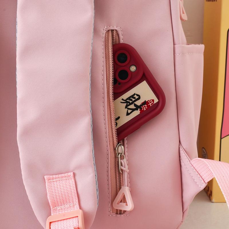 Fire-delt ryggsekksett Dame Campusryggsekk Ensfarget Student Skolesekk