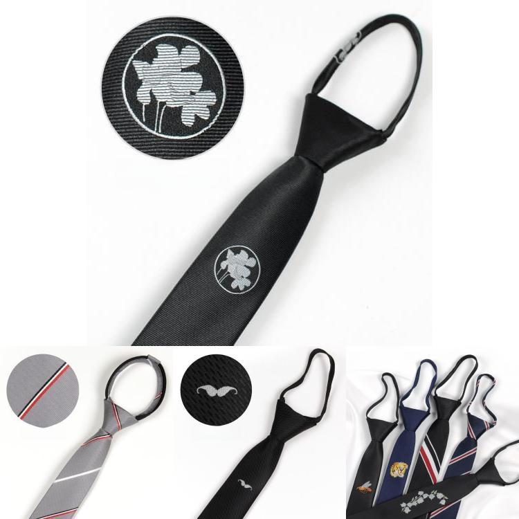 Tiger Head Embroidered Neck Tie For Kids With Striped Wool Material For School Or Casual Wear