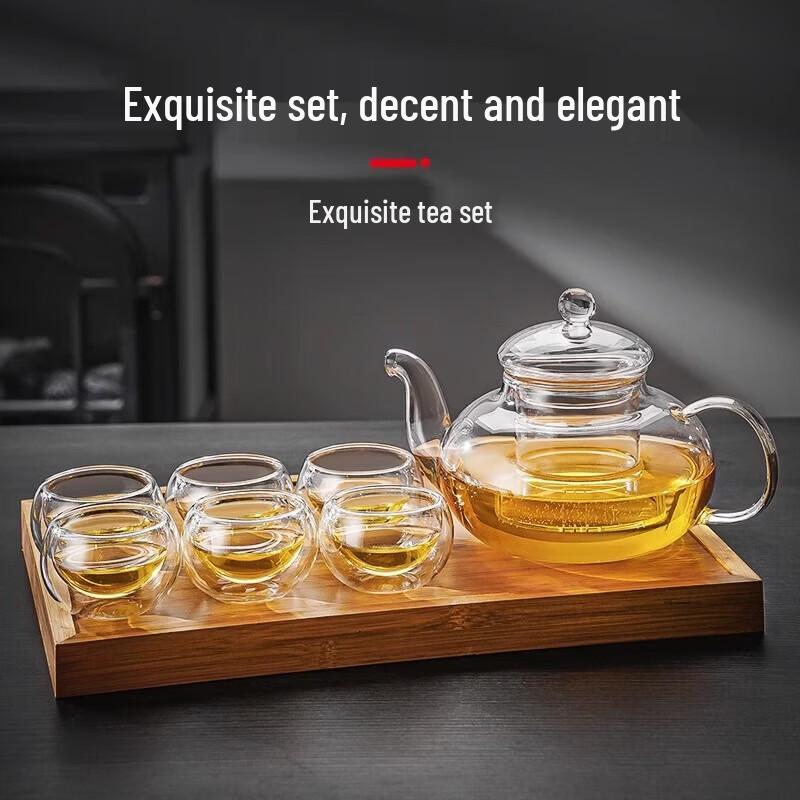 DeRian Double-Layer Glass Tea Cups Set with Handle