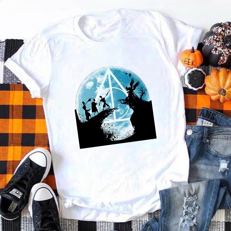 T-shirt Estiva Deathly Hallows Top Stampato T-shirt da Donna Casual Tre Fratelli Talle Bianco T-shirt alla Moda Top da Donna Abbigliamento