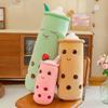 Popular plush toy milk tea cup long throw pillow doll simulation milk tea cup shape large throw pillow