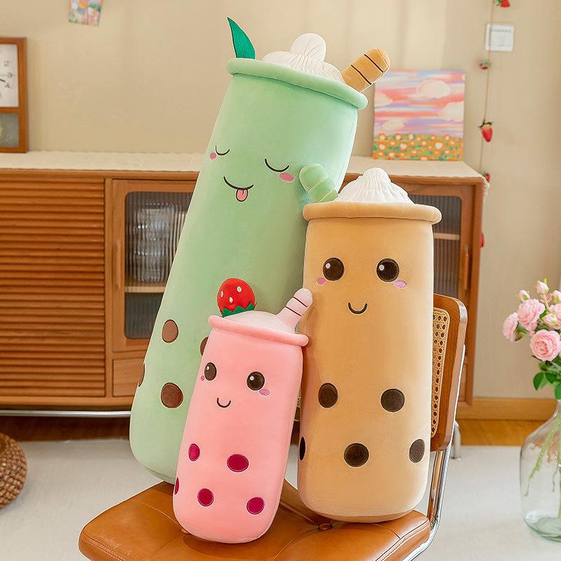 Popular plush toy milk tea cup long throw pillow doll simulation milk tea cup shape large throw pillow