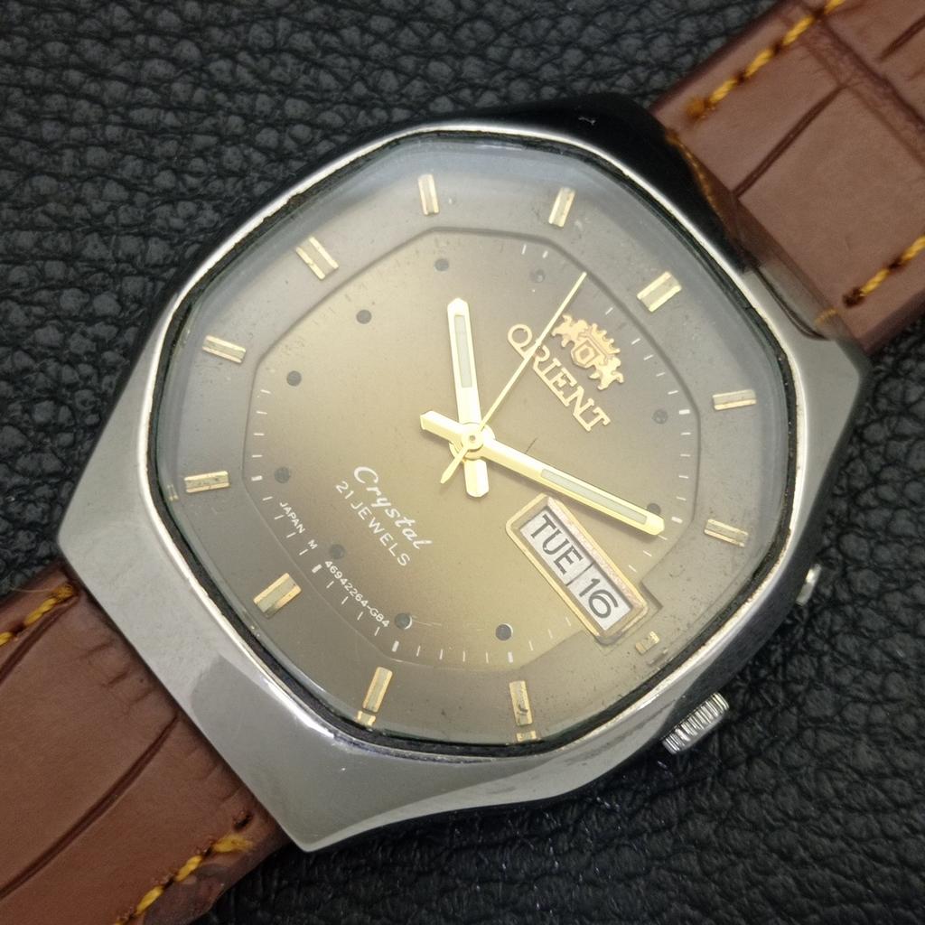 AUTOMATIC VINTAGE ORIENT CRYSTAL JAPAN 46941 MENS ORIGINAL DIAL WATCH A703332-1 R213b-a703332