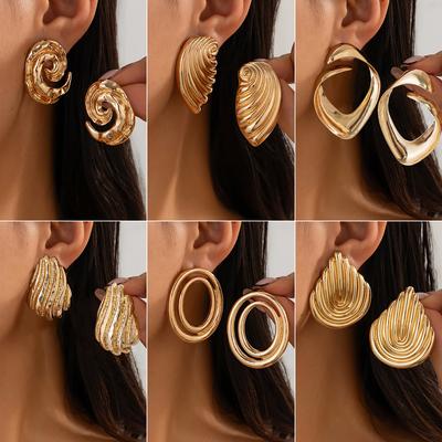 Fashion Geometric Niche Thread Ins Wind Stud Earrings Women, Temperament Alloy Texture Retro Versatile Ear Jewelry