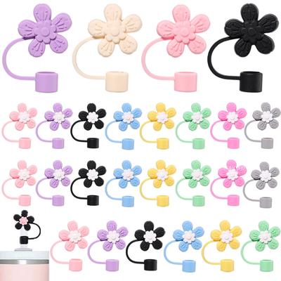Silicone Flower Straw Covers Cap for Cup 10mm Straw Protector Reusable Dust-Proof Straw Topper Party Decor Tumbler Accessories