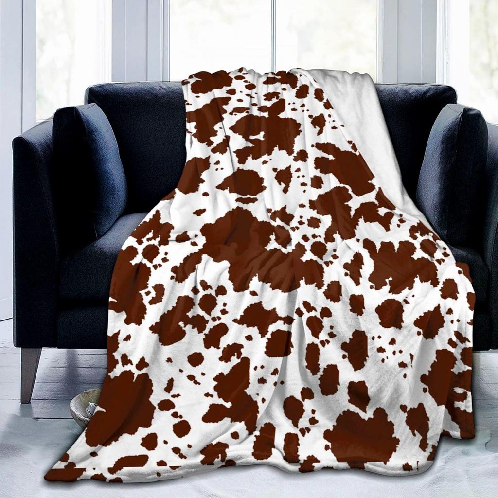 Cowhide Print Flannel Blanket, Cow Fur Print Flannel Throw Blanket Gift for Kids Adults, Soft Fleece Blanket for Couch Sofa Bed